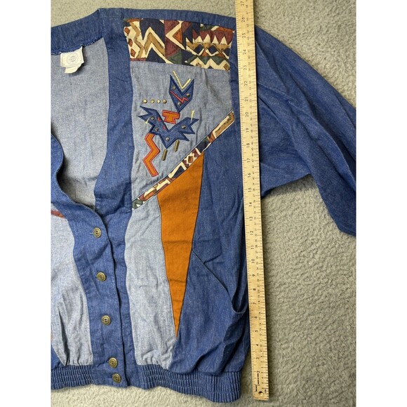 Vintage Jean Jacket Women Large Blue Studded Blue Jean Southwest Aztec 80s Rodeo - Picture 16 of 16